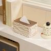 Tissue Box Nordic Minimalist Style Corrugated Tissue Box, Arched Handkerchief Box with Wood Grain Lid, Large Napkin Dispenser