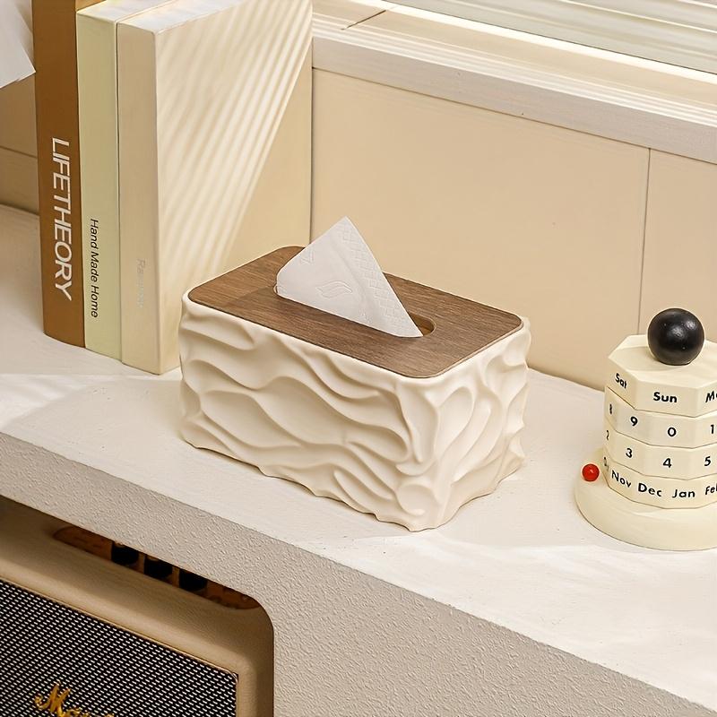 Tissue Box Nordic Minimalist Style Corrugated Tissue Box, Arched Handkerchief Box with Wood Grain Lid, Large Napkin Dispenser