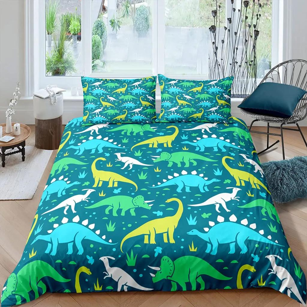 Comforter Dinosaur For Kids Toddler Cartoon Dino Bedding Set Cute Dinosaur Pattern Polyester Comforter King Size