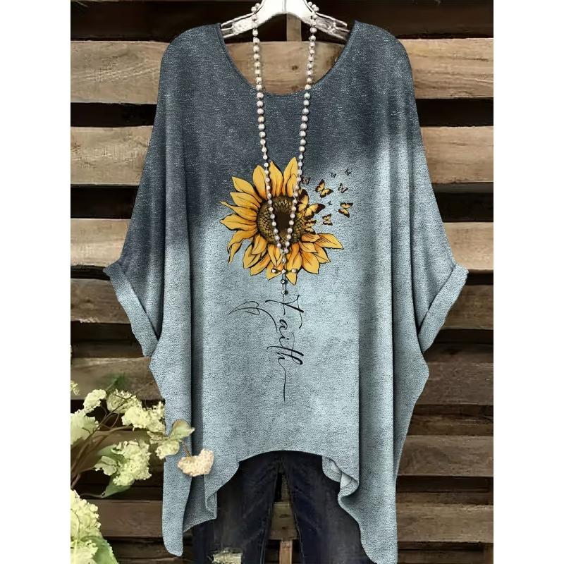 Fashion New Arrival Plus Size Bastet Egyptian Cat Goddess Print Women's Top Elegant Casual Style Round Neck Long Sleeve T-Shirt