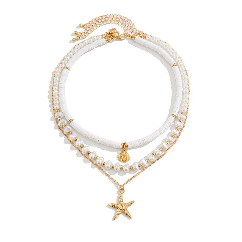

Starfish Soft Clay Imitation Pearl Necklace Set, European and American Spring and Summer Trendy Fashion Accessories for Beach Travel and Photography Gold
