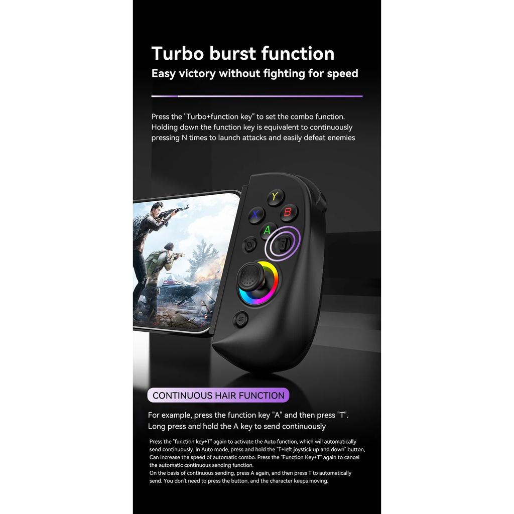 D8 Telescopic Gamepad Controller Joystick Turbo 6-axis Gyro Vibration Wireles Bluetooth 5.2 for Android IOS PS3 PS4 Switch IPad
