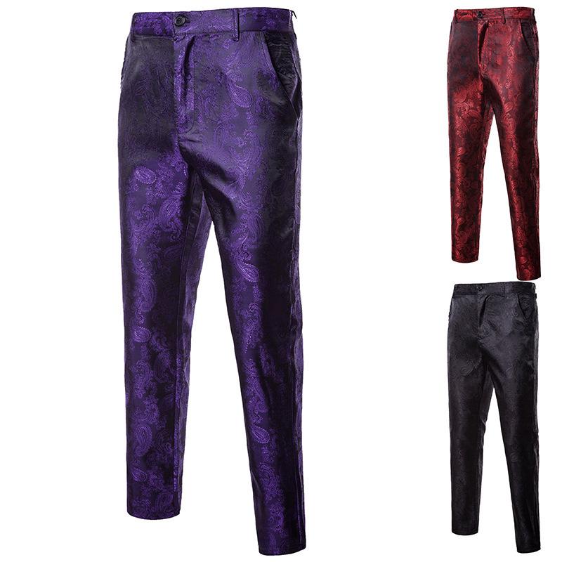 Men's Slim Fit Dark Pattern Performance Suit Trousers for Autumn/Winter