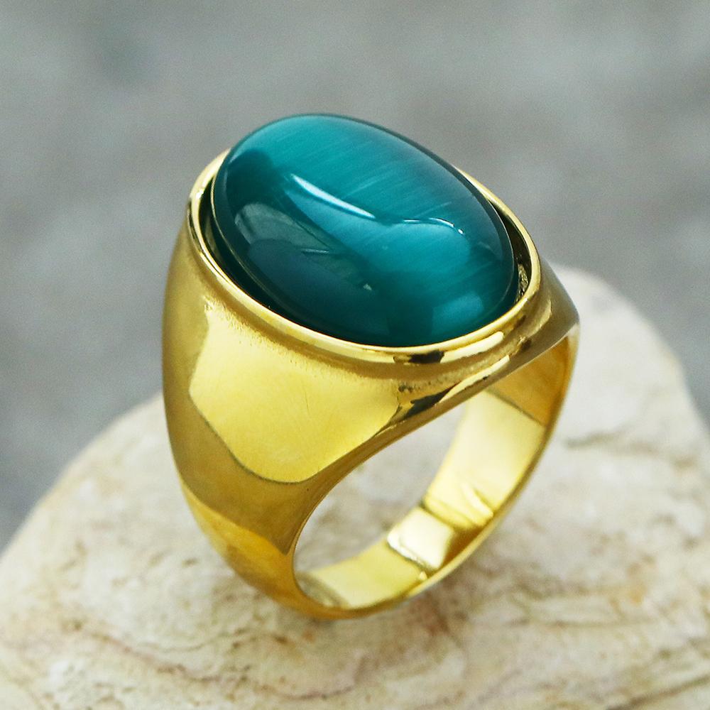 2025 Neuer Herrenring aus Edelstahl mit farbigem ovalem Edelstein Gothic Biker Hipster Schmuck für Männer Mann Geschenkidee