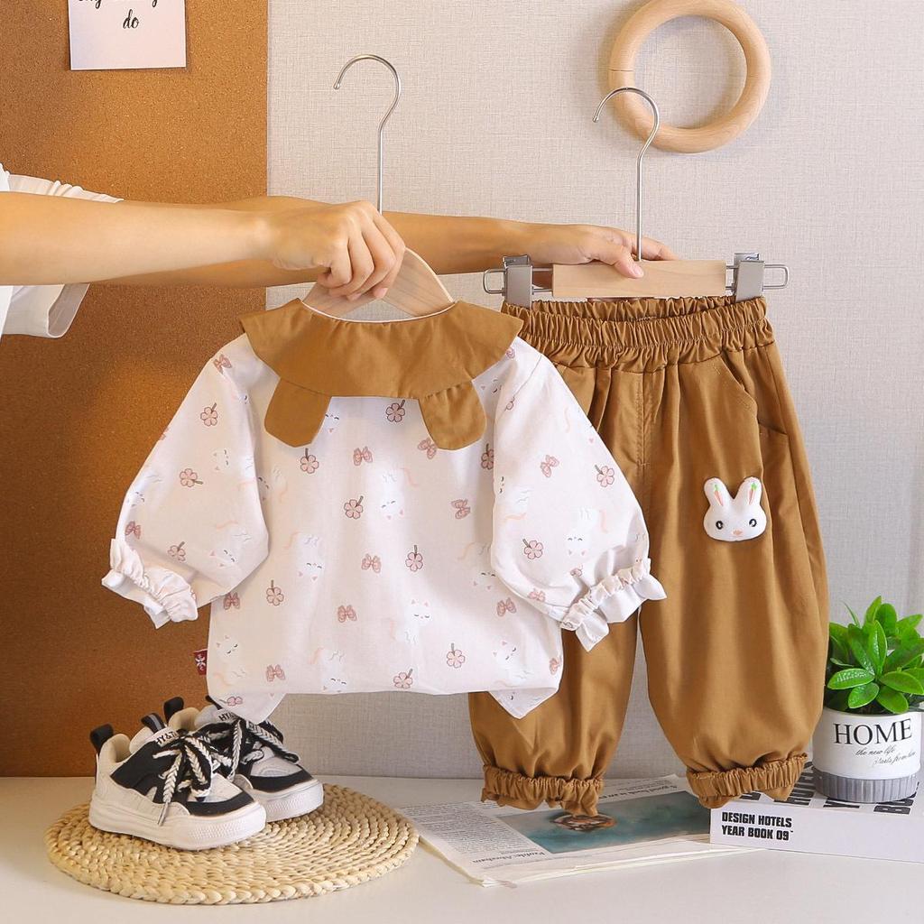 Infant Girls' Floral Cat Lapel Two-Piece Set - Long Sleeve Top & Casual Pants, Spring/Fall 2026