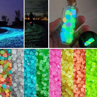 500PCS Luminous Stone Fish Tank Aquarium Landscaping Luminous Stone, Diamond Shaped Colorful Glowing Stones, Outdoor Decoration