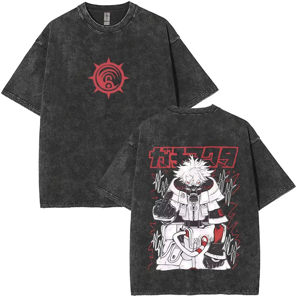 Washed Vintage Anime Gachiakuta Rudo Enjin Zanka Riyo Face Graphic T-shirt Men Women Cartoon Manga Short Sleeve T-shirts