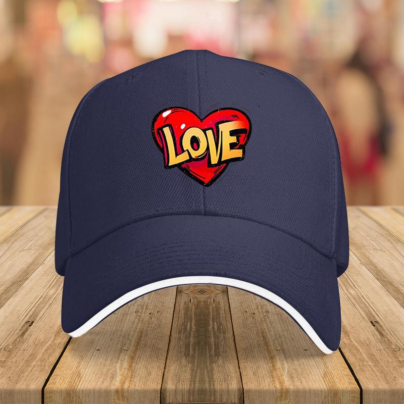 Love Heart Graffiti Print Baseball Cap Unisex Polyester Casual Streetwear Adjustable Snapback Hat