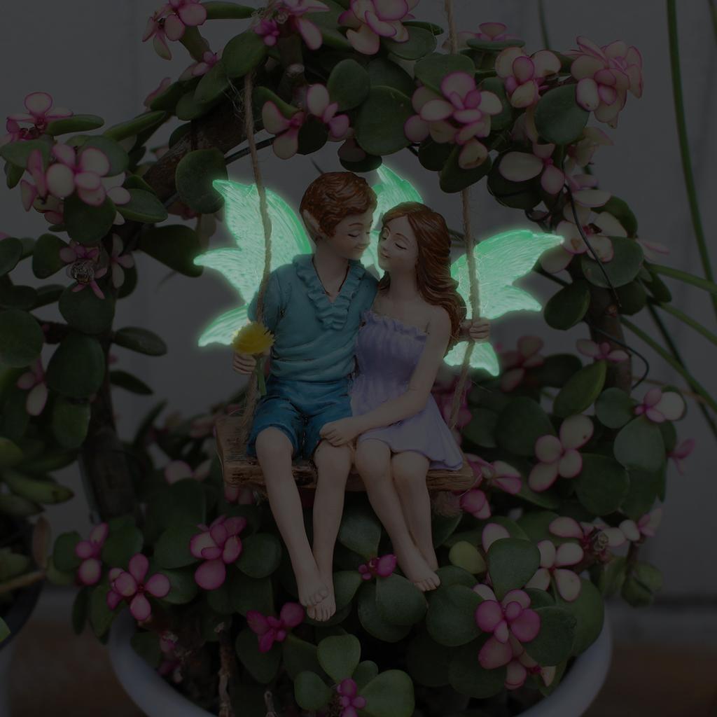 Luminous couple swing flower fairy, hanging, decorative craft, resin material, fluorescent wing fairy