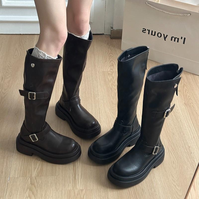 Thick-soled Knight Boots Women's 2025 New Autumn and Winter Brown Small People Slim Long Boots No More Than Knee-high Boots