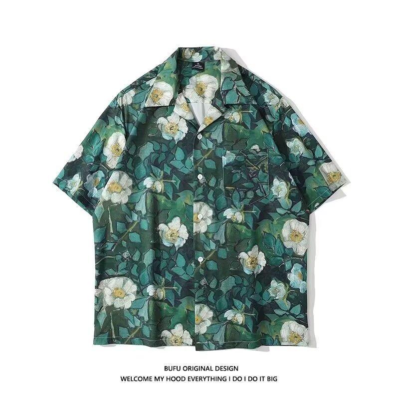 Men'S Retro Shirt, Men'S Summer Outfit, Student Loose Fit, Niche Design, Casual Men'S Top, Outerwear, Beach Top