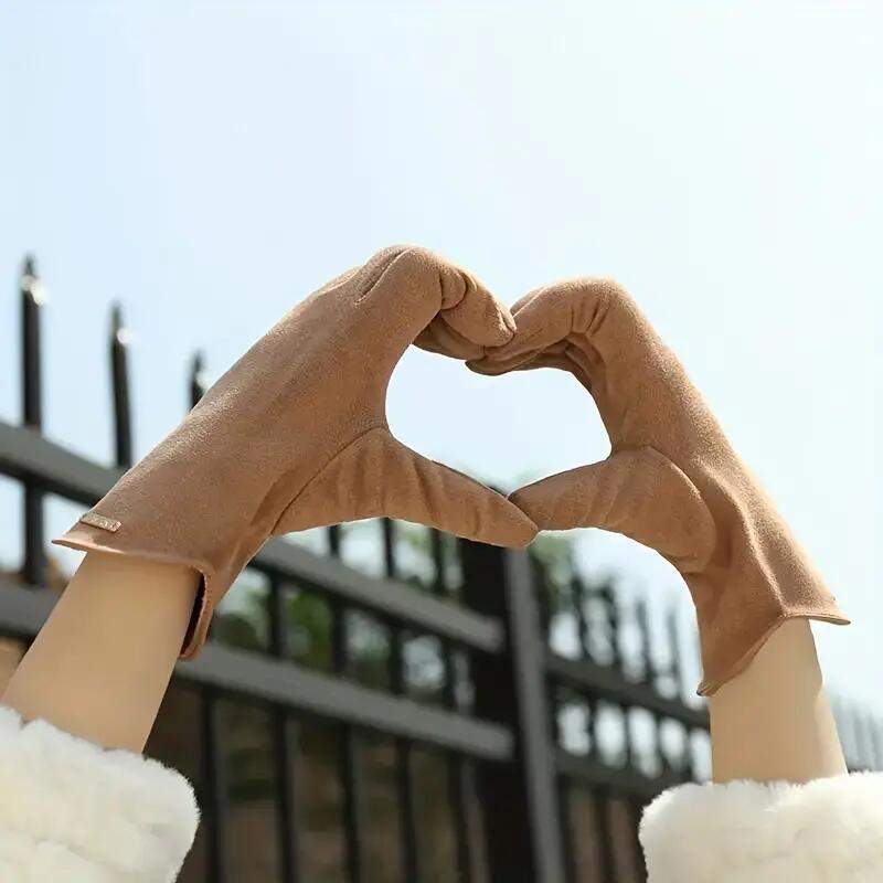 Zlaté kovové štítky Semišové rukavice Jednobarevné Jacquard Elastické rukavice Dámské Zimní Teplé rukavice odolné proti chladu