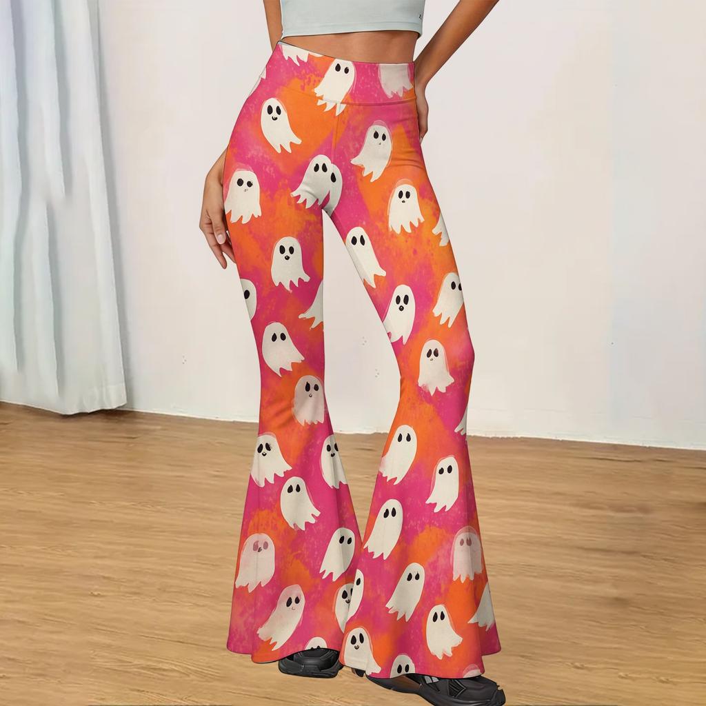 Women's Casual Halloween Print Flared Yoga Pants High Waist Stretchy Fitness Leggings Comfortable Lightweight Workout Trousers