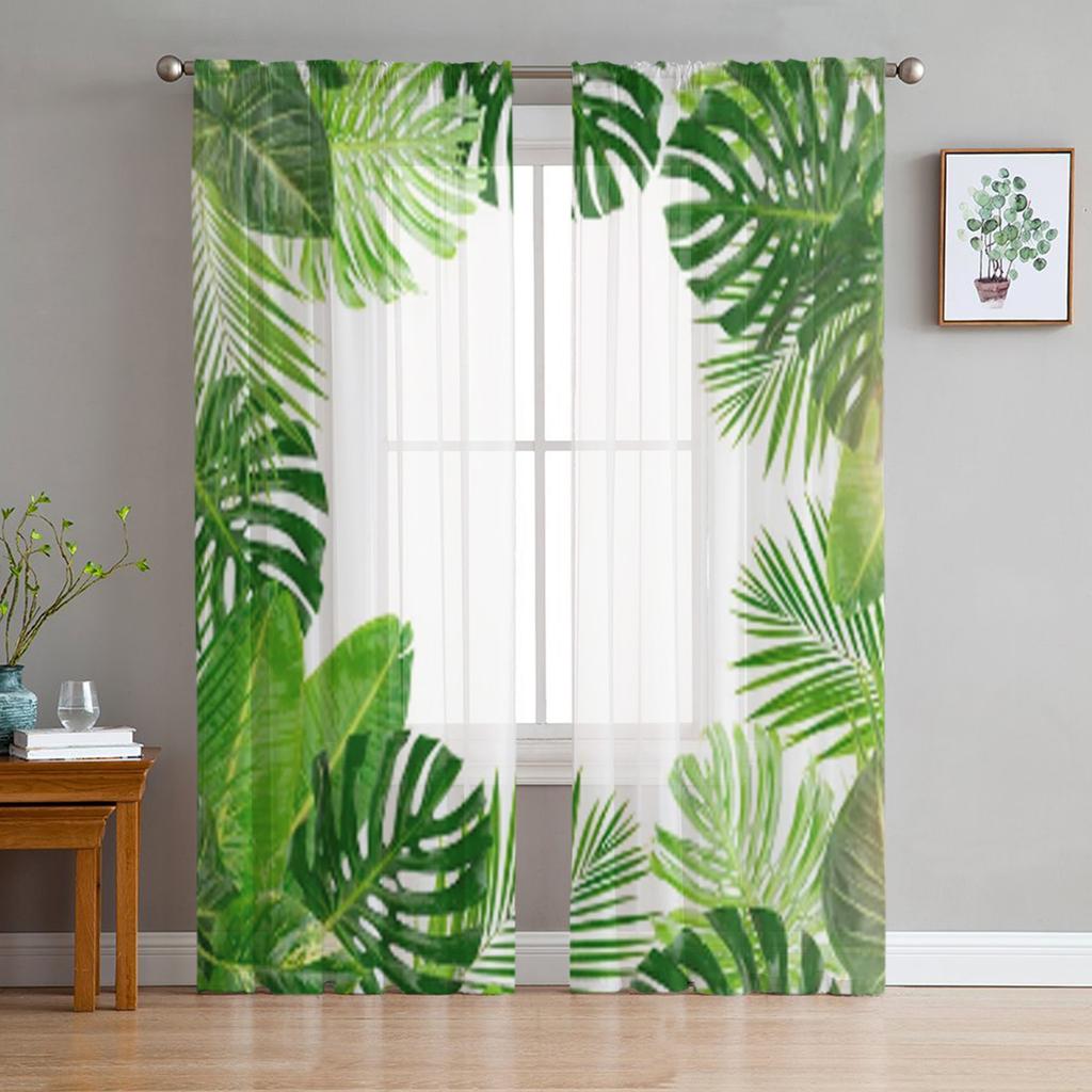 Zweig Frische Grüne Blätter Gardinen für Wohnzimmer Transparent Tüll Fenster Vorhang Schlafzimmer Küche Wohnkultur Schleier Vorhänge