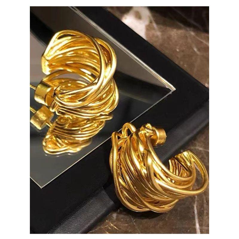 European and American High-Grade Metal C- Type Ear Studs Original Design Winding Multi-Layer Circle Earrings Retro Exaggerated Light Luxury Fashion