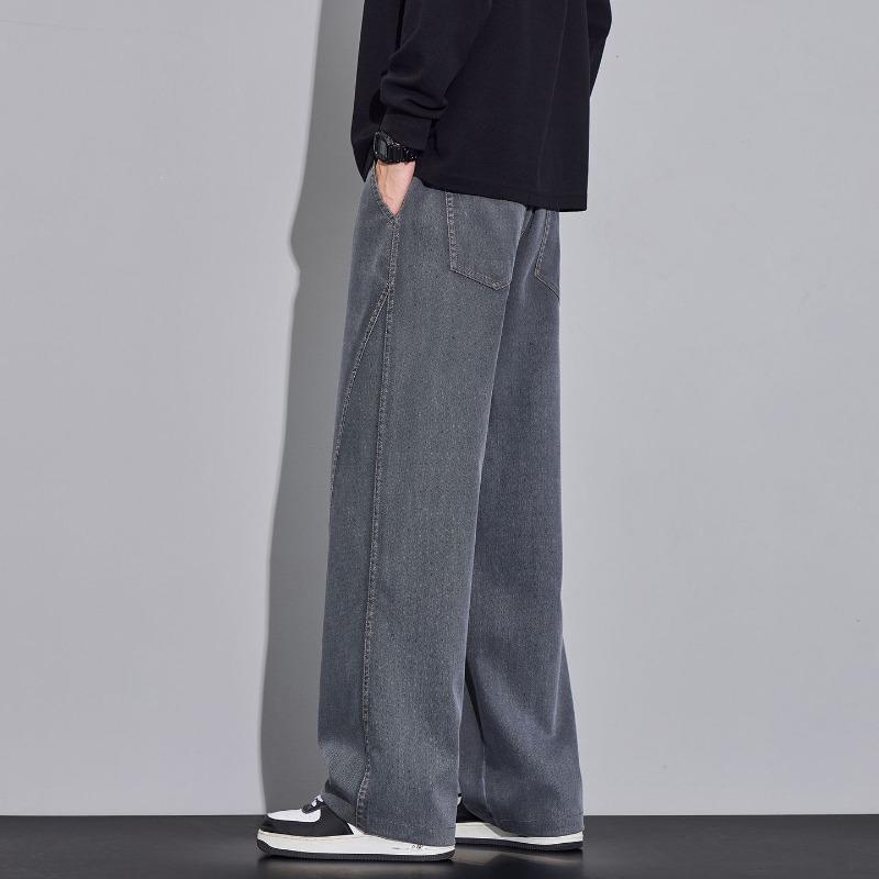 Autumn Trend Loose Fit Men Casual Pants Straight Leg Fake Lyocell Style Comfortable Fashionable Trousers 4XL серый