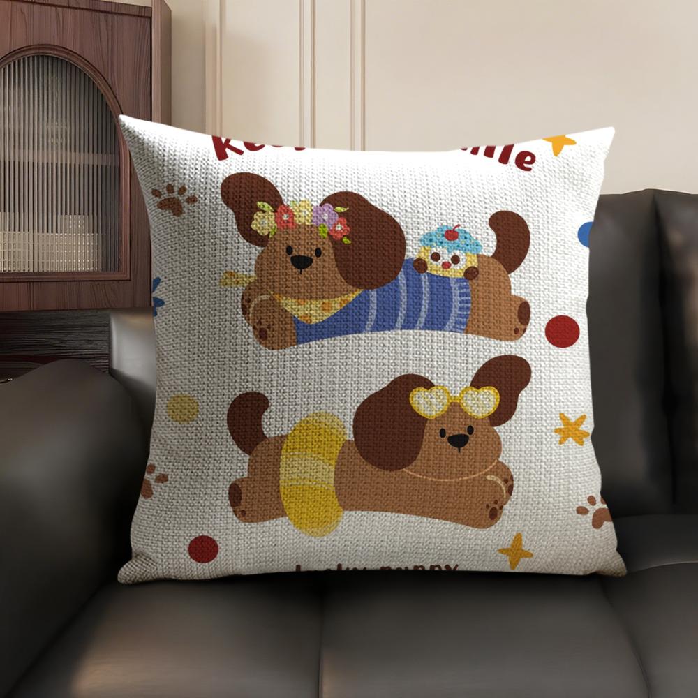 Cute and Free Cats and Dogs Cushion Cover Natural Linen Organic Fabric DoubleSided Printing Sofa Home Decor Breathable