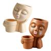 Creative Eyelash Doll Succulents Planter, Cute Sleeping Face Ceramic Pot with Double Holes, Kawaii Desktop Decor for Office Desk, Indoor Small Plant