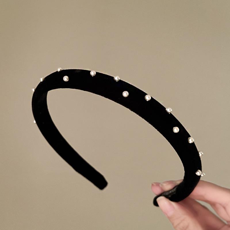 Retro Black Velvet Pearl Headband - Korean & Western Style