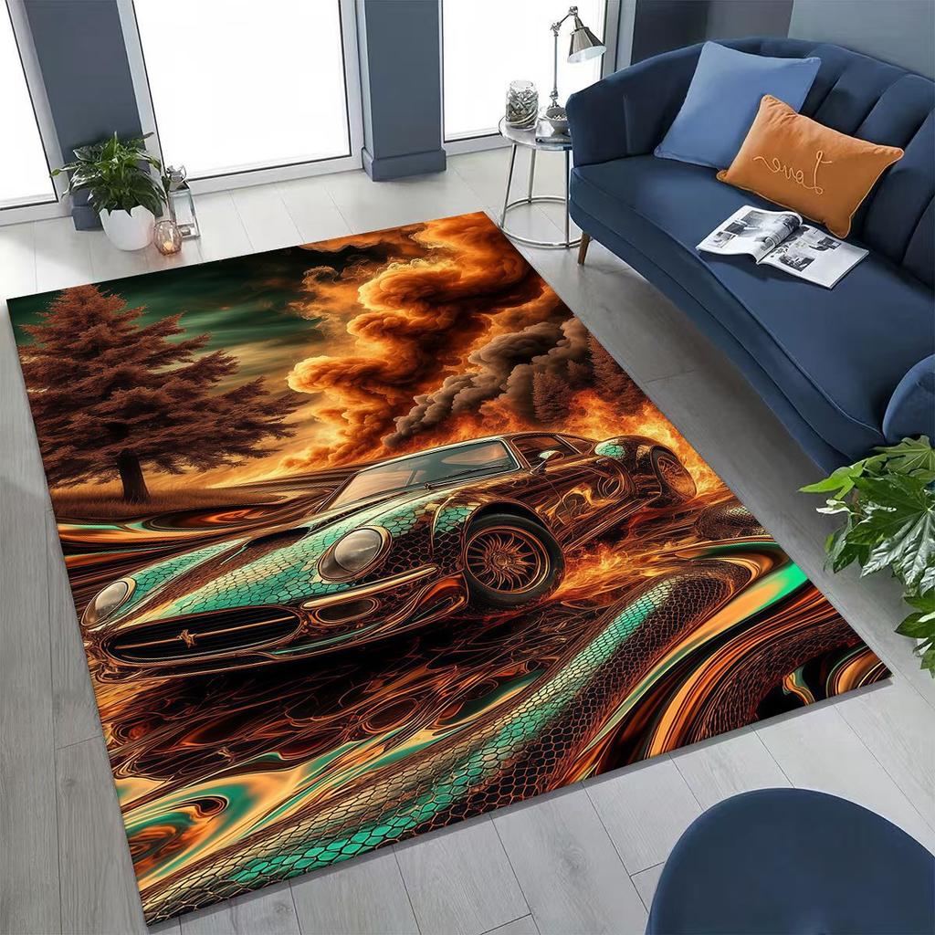 Alfombra Decorativa para Habitación, Sala de Estar, Sofá, Hogar, Felpudo, Alfombrilla de Piso Grande Antideslizante, Concepto Futuro Coche Deportivo Bicicleta de Carreras Motocicleta