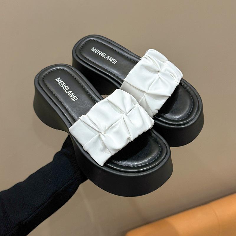 High-end Thick-soled Slippers for Women's Outer Wear 2025 Spring and Summer New Models Heightening Fashion Versatile Muffin Folds One-word Drag