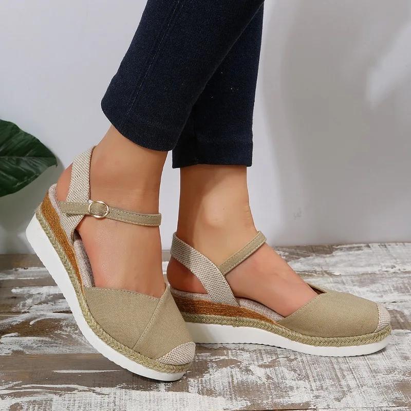 Women Closed Toe Wedge Sandals Women 2025 Summer Buckle Strap Gladiator Shoes Woman Fashion Espadrilles Platform Sandalias Mujer