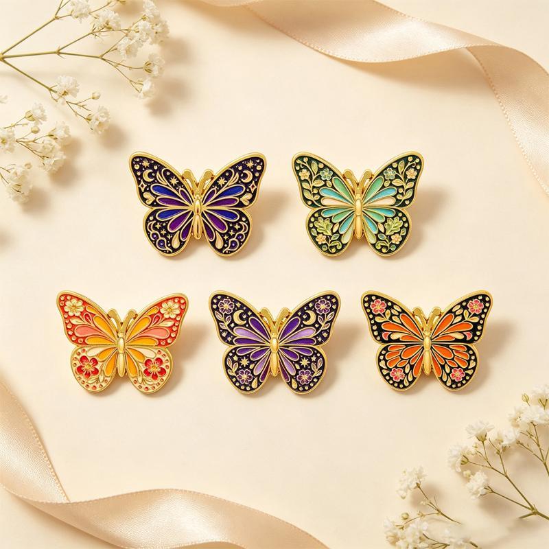 1/5Pcs Moon Star Pattern Brooch Vintage Floral Butterfly Enamel Pin Set For Coat Collar Lapel Pins Metal Badges Jewelry Gift