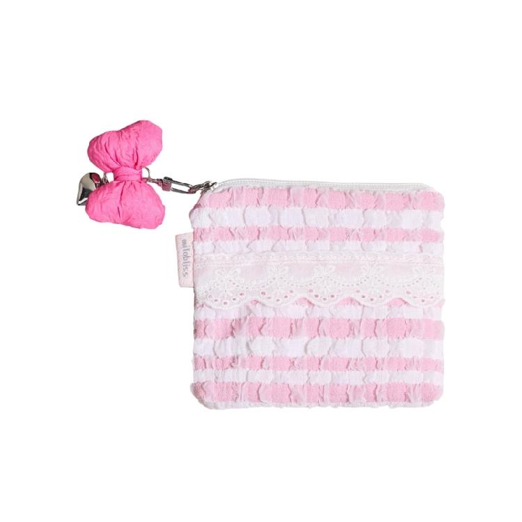 Korean Aesthetic Beauty Cosmetic Bag Breathable Cloud Pattern Lace Detailing Soft Portable Makeup Accessory