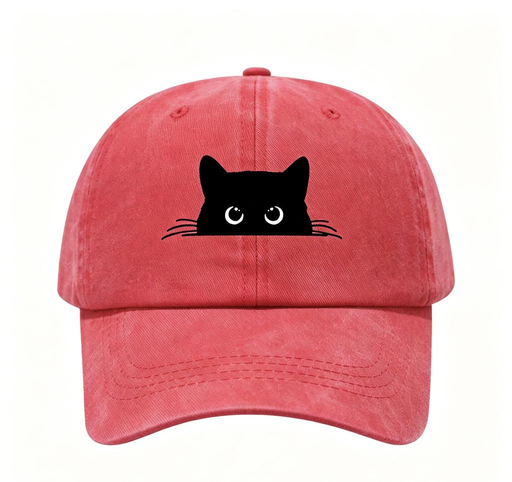 Small Black Cat Print Retro Street Feng Shui Wash Men and Women Baseball Cap Casual Outdoor Sun Hat
