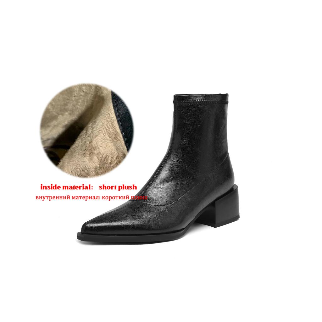 Krazing Pot Microfiber Pointed Toe Thick Heels Chelsea Boots Size 42 Zip Beauty Lady Women Stretch Ankle Boots