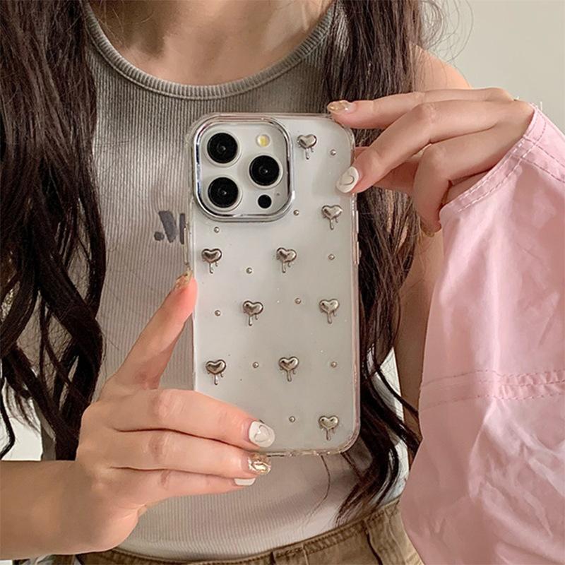Transparent Phone Case for IPhone 17 Promax Fine Glitter Powder for Apple 14 Electroplated Small Heart Dropper 16