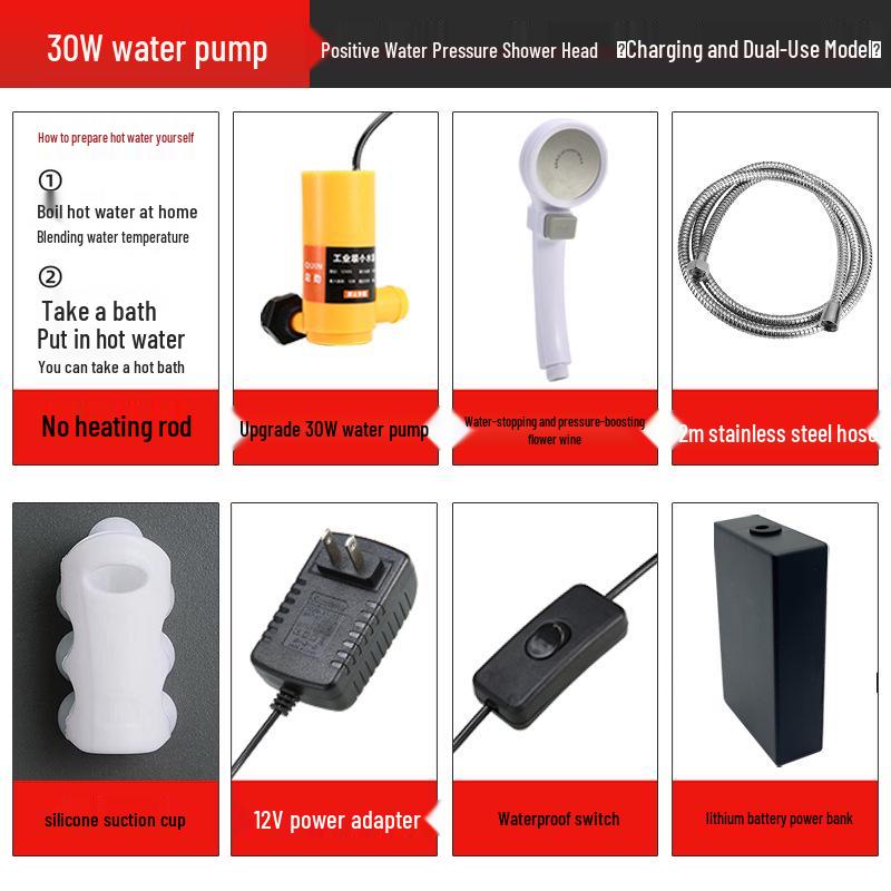 Portable Rechargeable Electric Shower Head for Dorms, Rentals, Outdoors