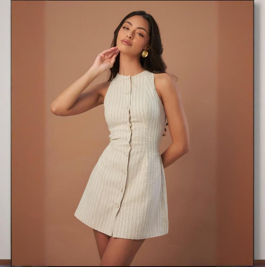 In Stock: 2025 Summer Women's Solid Color Button Tie Waist Short Skirt Dress