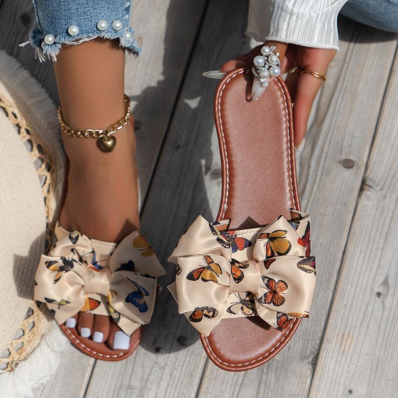 Women's Summer Bow-Decorated Roman Style Slide Sandals, Versatile Comfortable Casual Footwear, Available In Large Sizes.