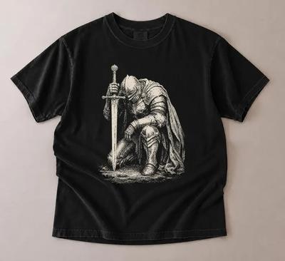 Dunkles Fantasy-Ritter-T-Shirt, Vintage Soulsborne Elden Ring Grafik-T-Shirt