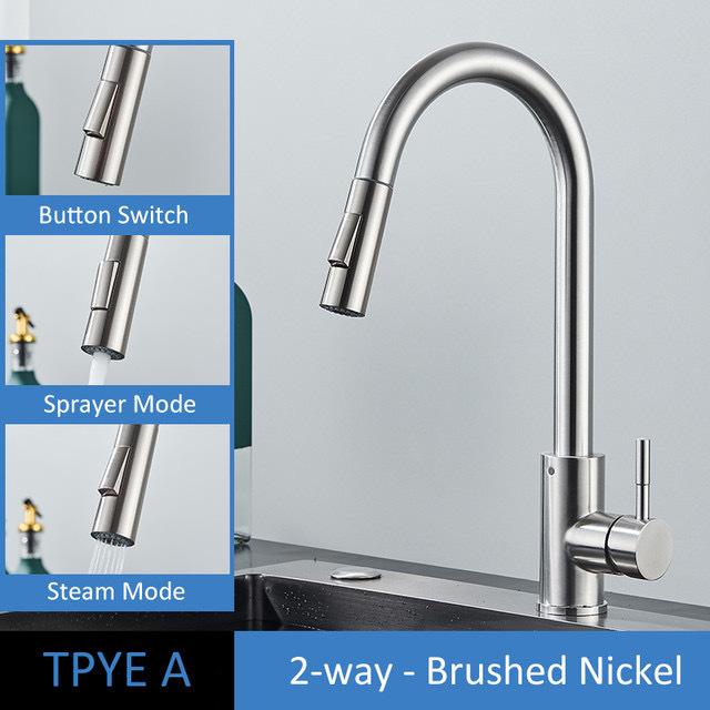 Gold & Black Brushed 304 Stainless Steel Pull-Out Kitchen Faucet for Sink & Vegetable Basin