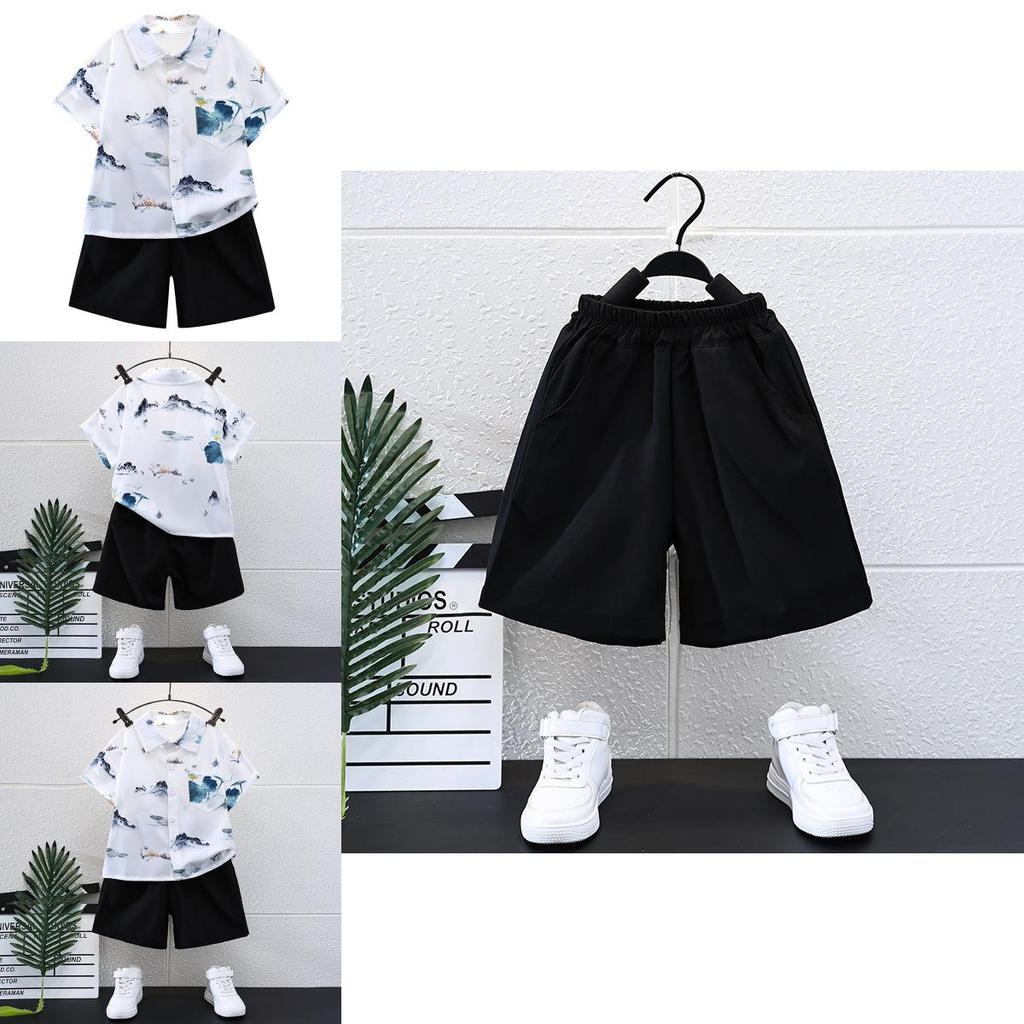 Trendy Summer Childrens Outfit For Boys Featuring Soft Cotton Short Sleeve Shirt And Shorts Set