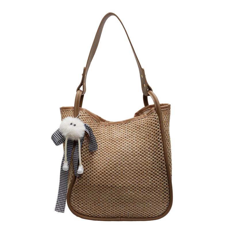 Nischen-Beliebte Strohtasche Damen Vielseitige Pendlertasche Strandurlaub Großvolumige Bucket Bag