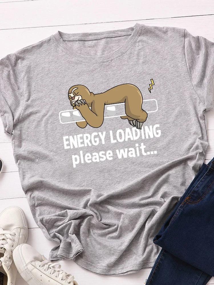 Energy Loading Sloth Print Women T Shirt Short Sleeve O Neck Loose Women Tshirt Ladies Tee Shirt Tops Clothes Camisetas Mujer
