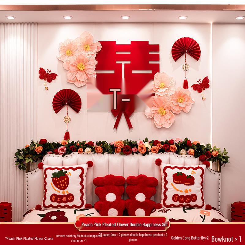 Wedding Bedside Crepe Paper Flower Décor - Artificial Flowers for Bedroom Wall & Engagement Decorations