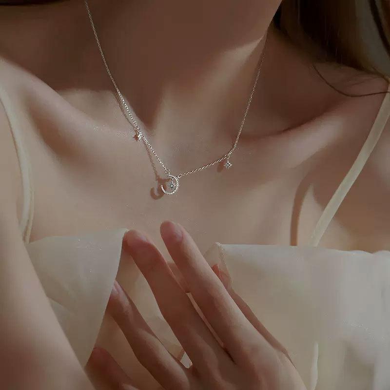 Necklace for Women's Niche Light Luxury Necklace Design Sense High-end Sense Star Moon Necklace Eight-point Star Necklace