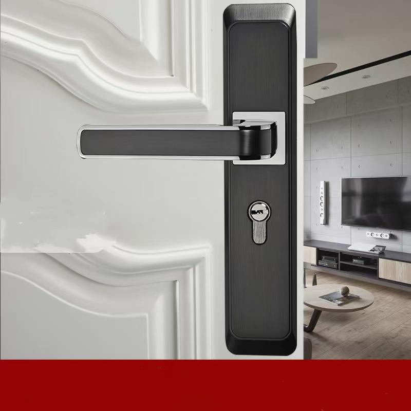 Door Handle Lock Manganese Steel Silent Bearing Universal Door Lever Lock Set with Keys for Home Bedroom Black