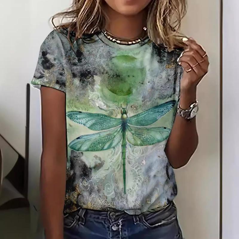 Summer Women's Clothing Clear 3D Printed Floral Pattern Round Neck Short Sleeved T-Shirts Women’s