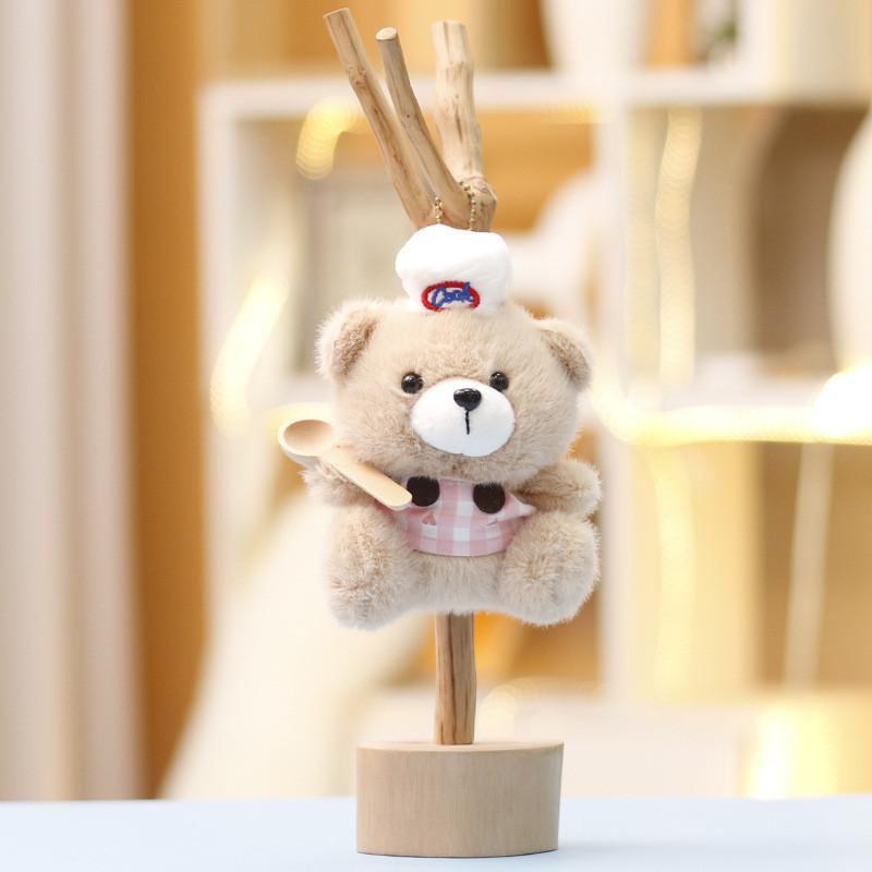 

Cartoon Bear Plush Doll With Plaid Apron And Hat Design For Gift And Decoration рожевий