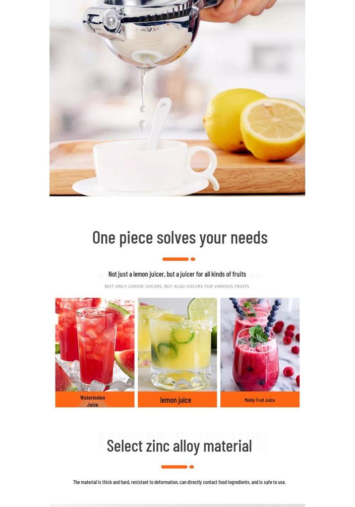 Zinc Alloy Multifunctional Manual Fruit Juicer - Lemon & Pomegranate Squeezer for Home Use