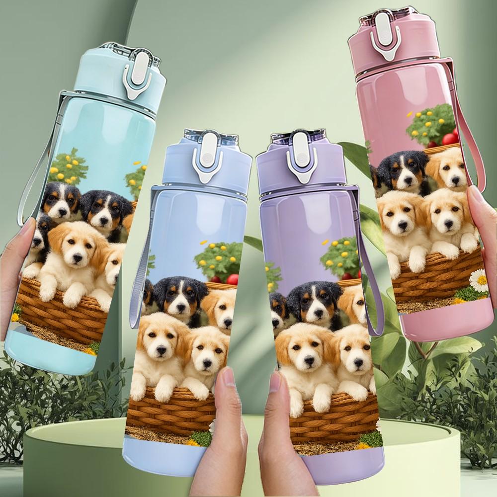 1PC Puppy Nest Family Group Print 750ml Color Plastic Sports Water Bottle Leakproof Flip Straw Lid For Sports Office Home Use