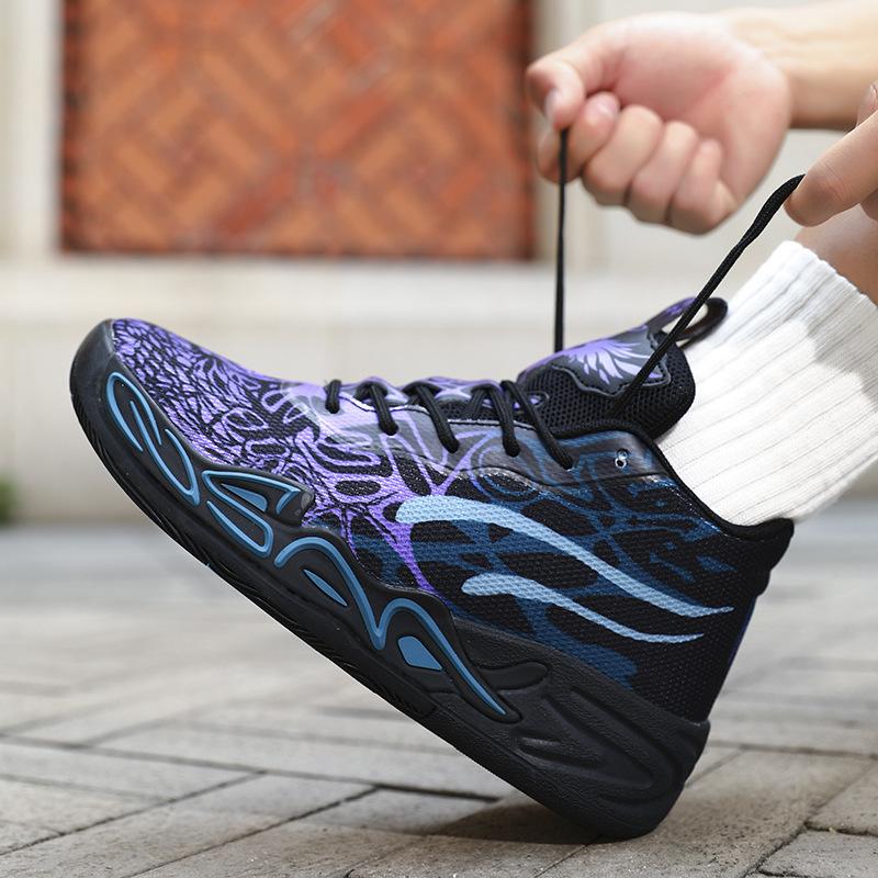 Guochao shock absorption rebound mandarin duck actual combat basketball shoes men's and women's mesh breathable thick-soled non-slip couple casual sp