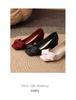 Burgundy Square Toe Silk Heels with Rhinestone Bow