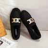 Mode Große Größe 42 Damen Lammwollschuhe Plüsch Baumwolle Fell Ballerinas Stiefel Winter Luxus Kette Slipper Femme Gemütliche Mokassins Fellige Wollschuhe
