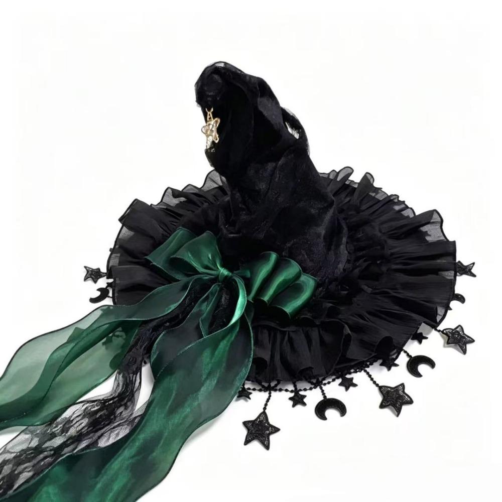Lace Lolita Witch Hat Bow Ribbon Cosplay Accessories Party Headwear Wizard Cap Women's Costume